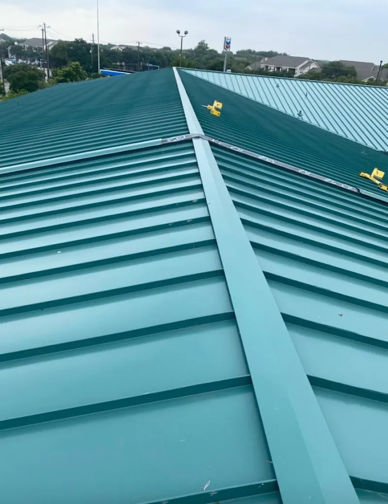 Green commercial metal roof ridge and valley for Metal Roof Repair in Campbell